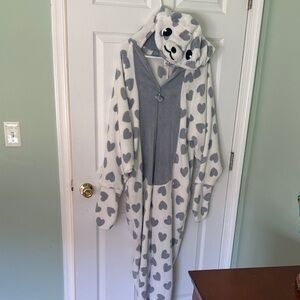 Cozy Gray Heart Print Hooded Onesie